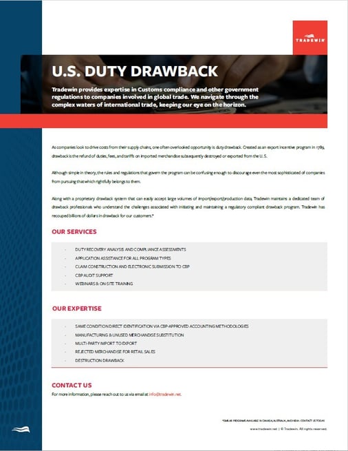 Tradewin US Duty Drawback Flyer