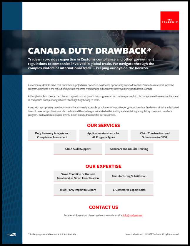 Download our Canada Duty Drawback Flyer
